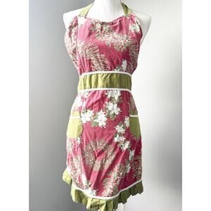 Now Designs Holiday Floral Apron Red Green Cotton Kitchen Cooking Cotton